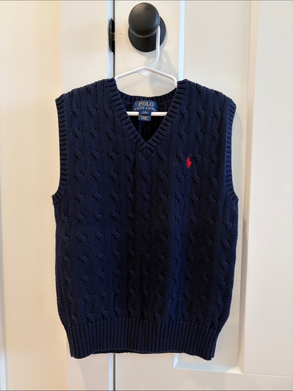 Polo by Ralph Lauren Navy Cable-Knit V-Neck Sweater Vest with Red Pony